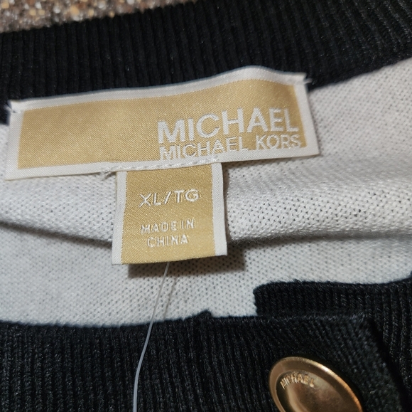 NWT Michael/Michael Kors Black/White Stripe Cardigan Gold Logo Buttons Size XL - Picture 5 of 11